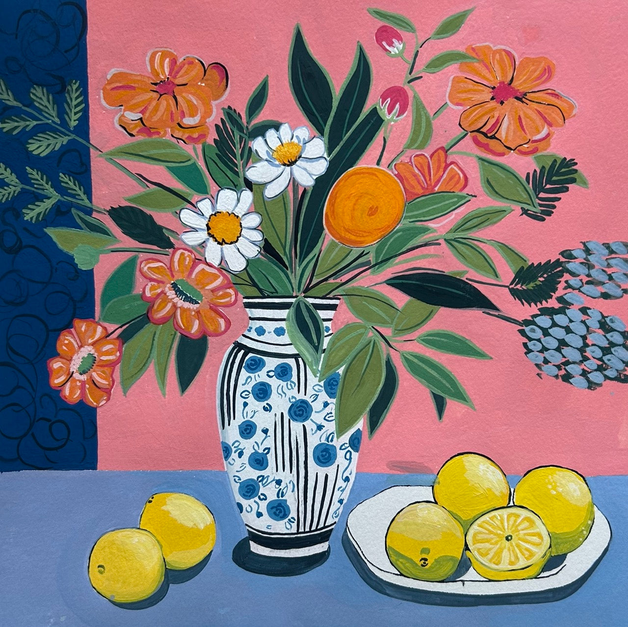 Floral Still Life with Lemons