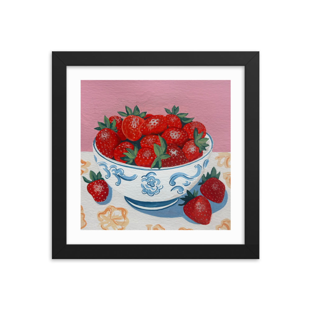 Strawberries in a Bowl Framed Print