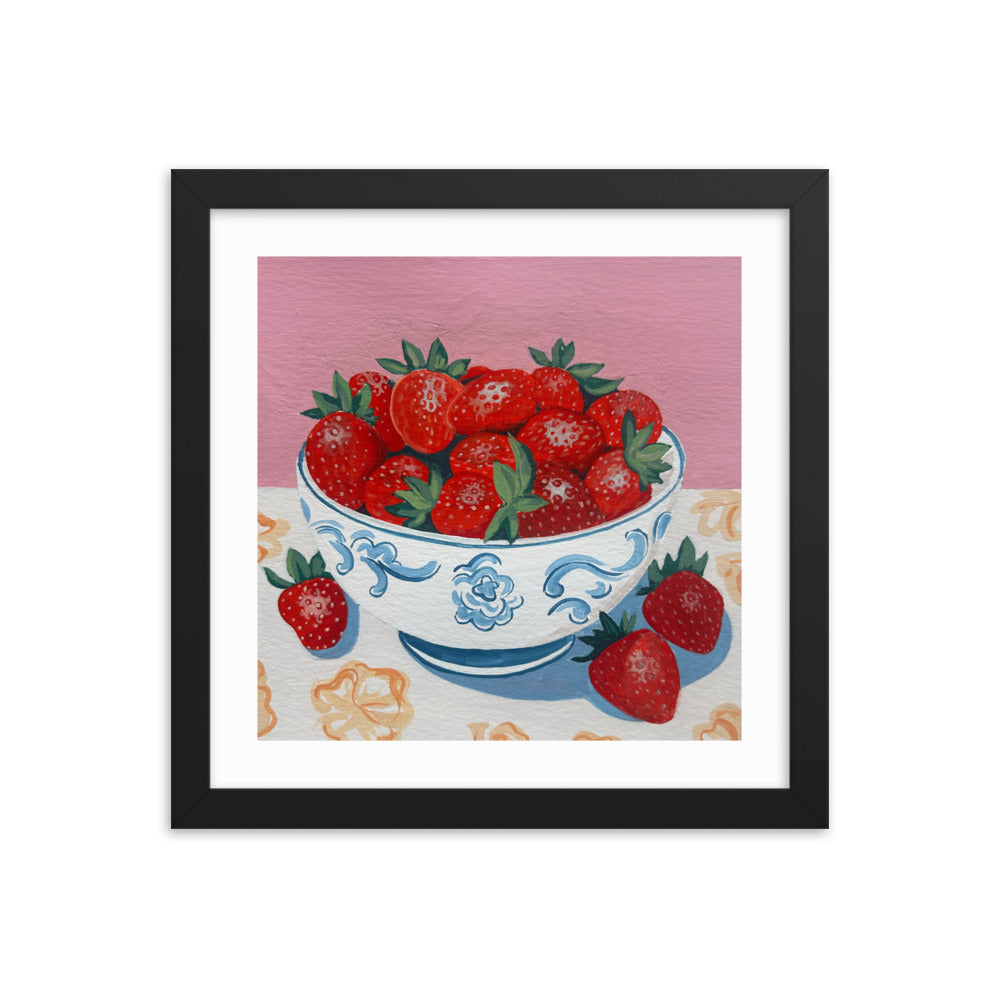 Strawberries in a Bowl Framed Print