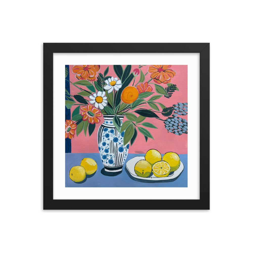 Floral Still Life with Lemons Framed Print