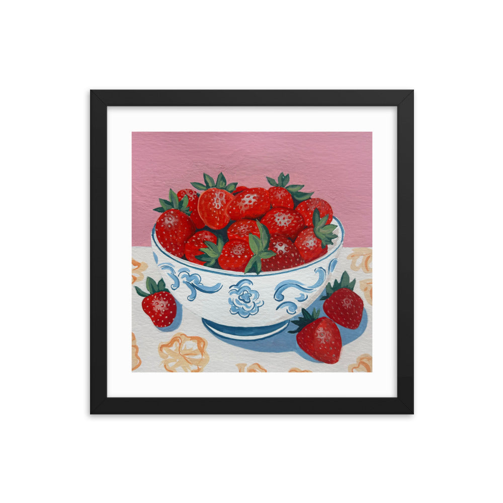 Strawberries in a Bowl Framed Print