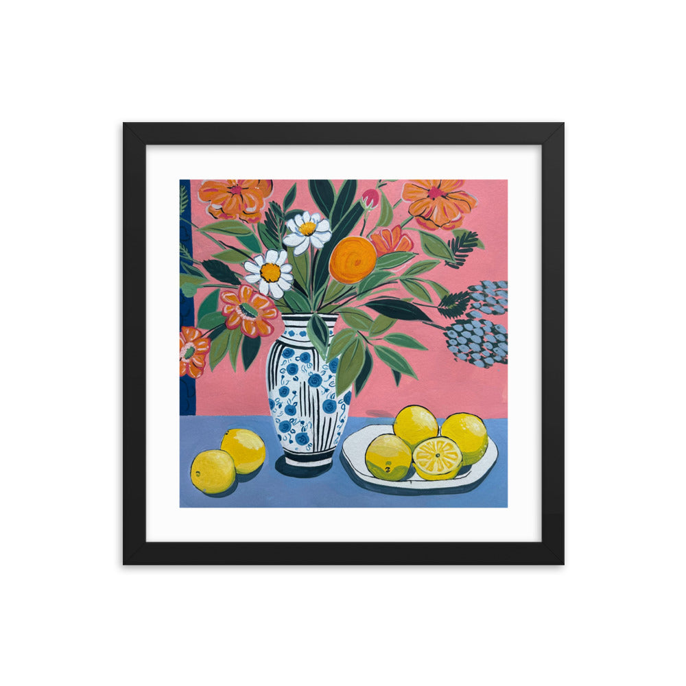 Floral Still Life with Lemons Framed Print