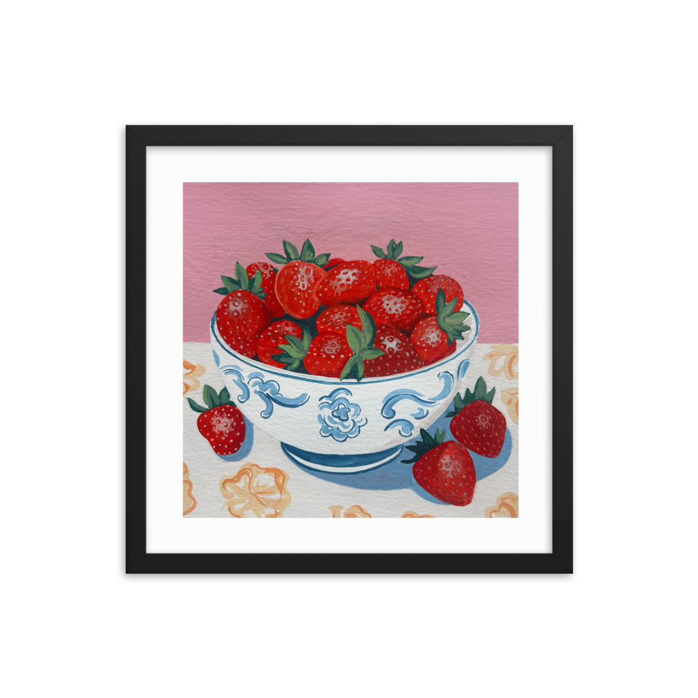 Strawberries in a Bowl Framed Print