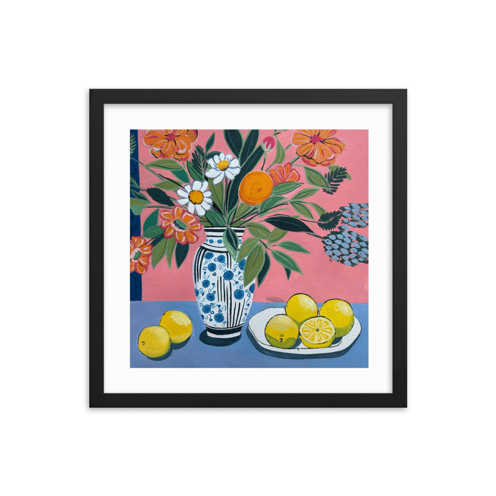 Floral Still Life with Lemons Framed Print