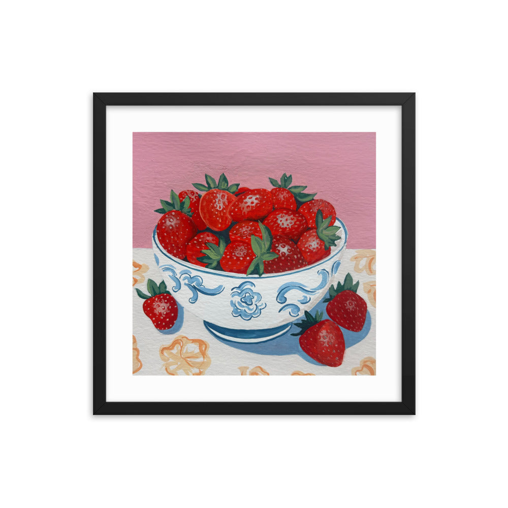 Strawberries in a Bowl Framed Print