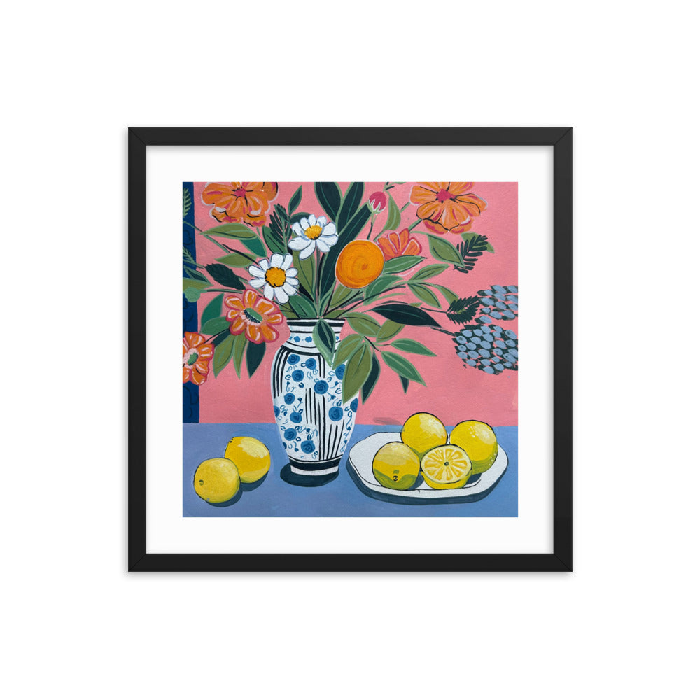 Floral Still Life with Lemons Framed Print