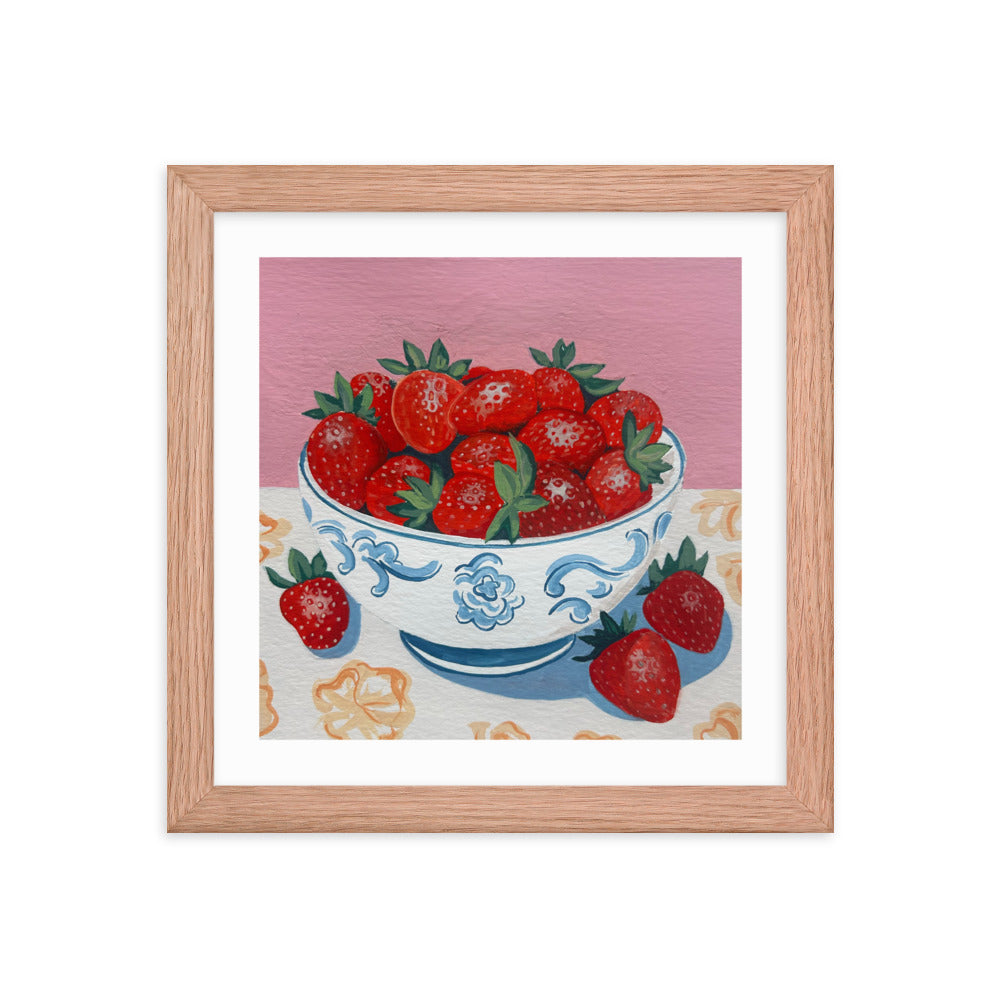 Strawberries in a Bowl Framed Print