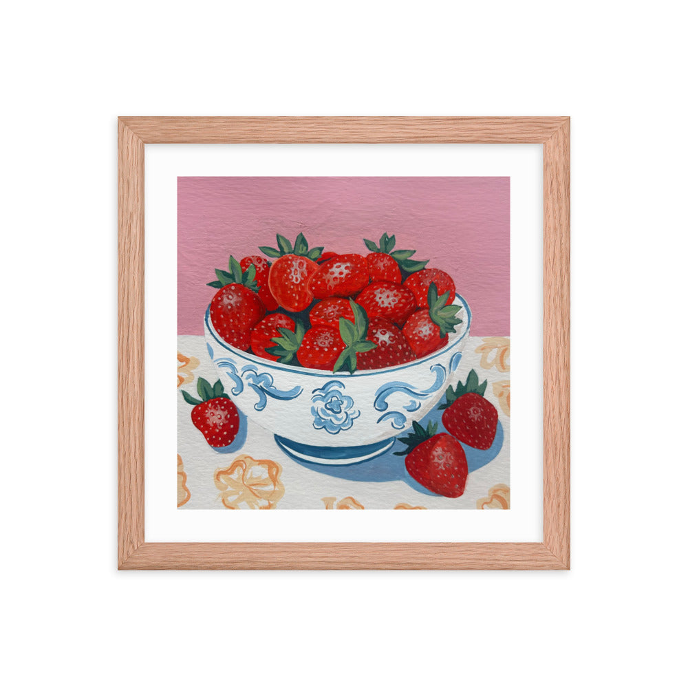 Strawberries in a Bowl Framed Print