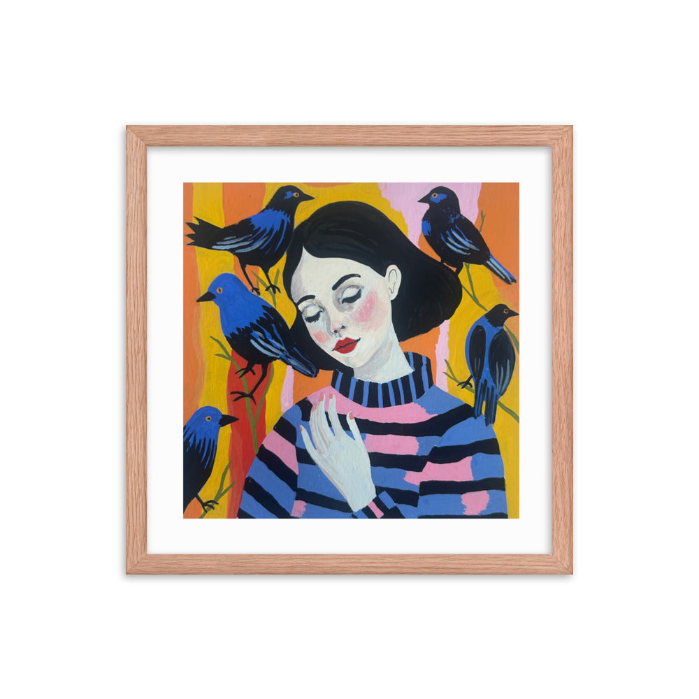 A Girl and Her Birds Framed Print