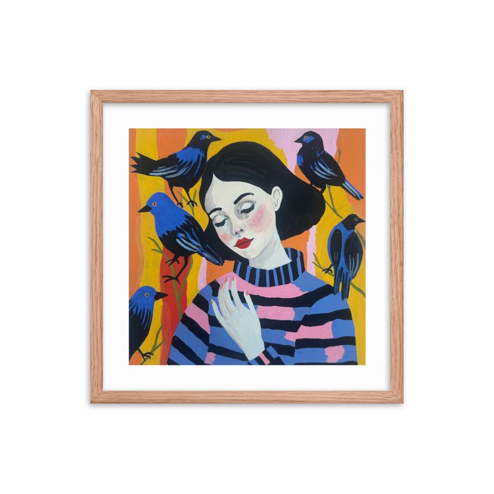 A Girl and Her Birds Framed Print