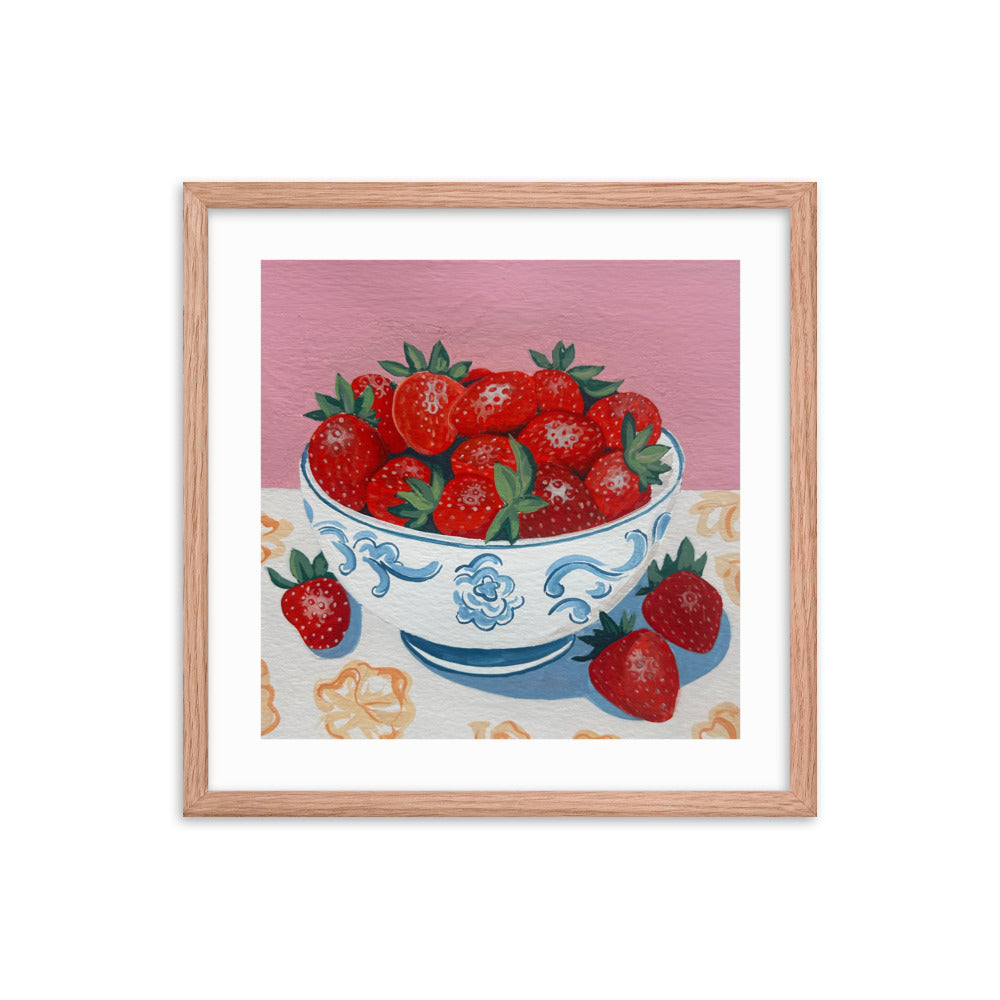 Strawberries in a Bowl Framed Print