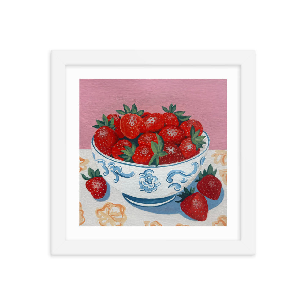 Strawberries in a Bowl Framed Print