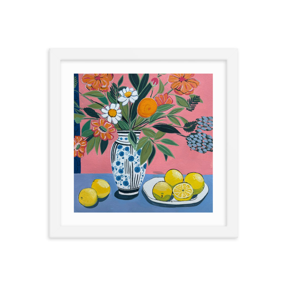 Floral Still Life with Lemons Framed Print