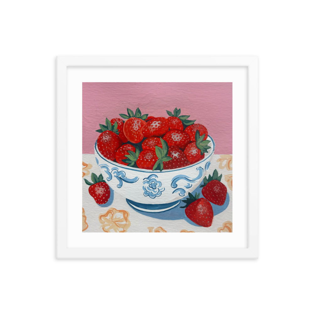 Strawberries in a Bowl Framed Print