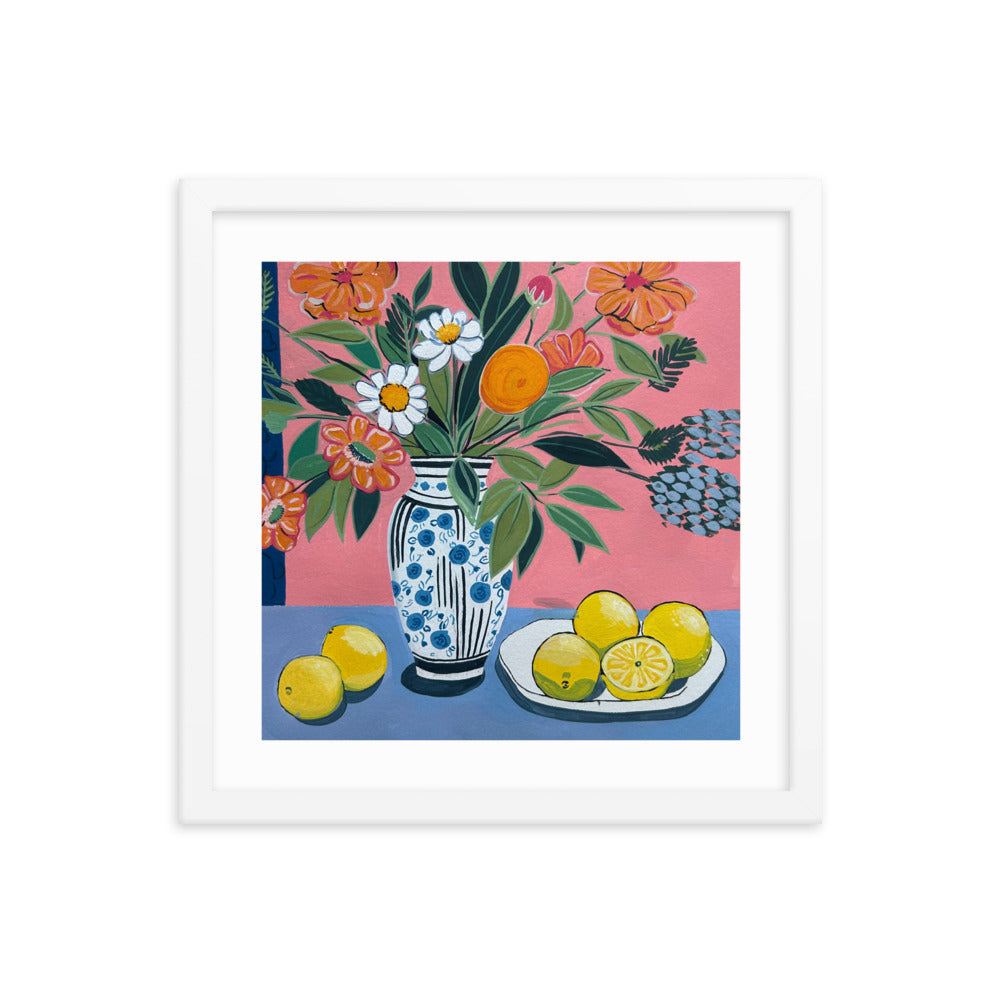 Floral Still Life with Lemons Framed Print