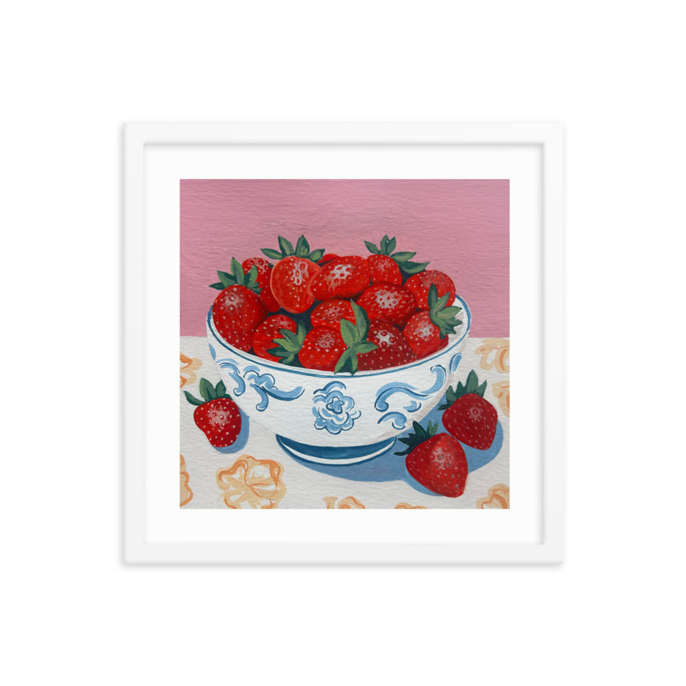 Strawberries in a Bowl Framed Print