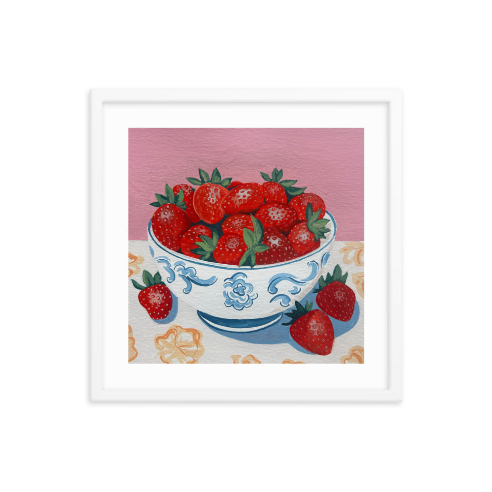 Strawberries in a Bowl Framed Print