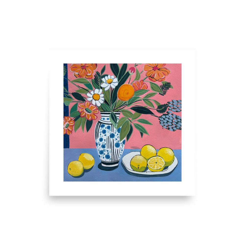 Floral Still Life with Lemons Print